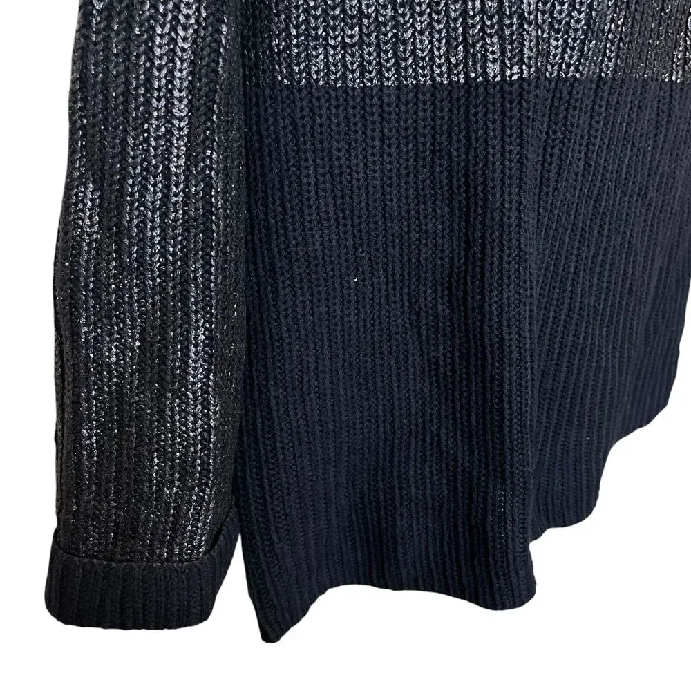 Chicos Womens Cotton Blend Navy Metallic Long Sleeve Chunky Knit Sweater 2 L